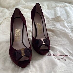 Ferragamo Suede peep toe heels